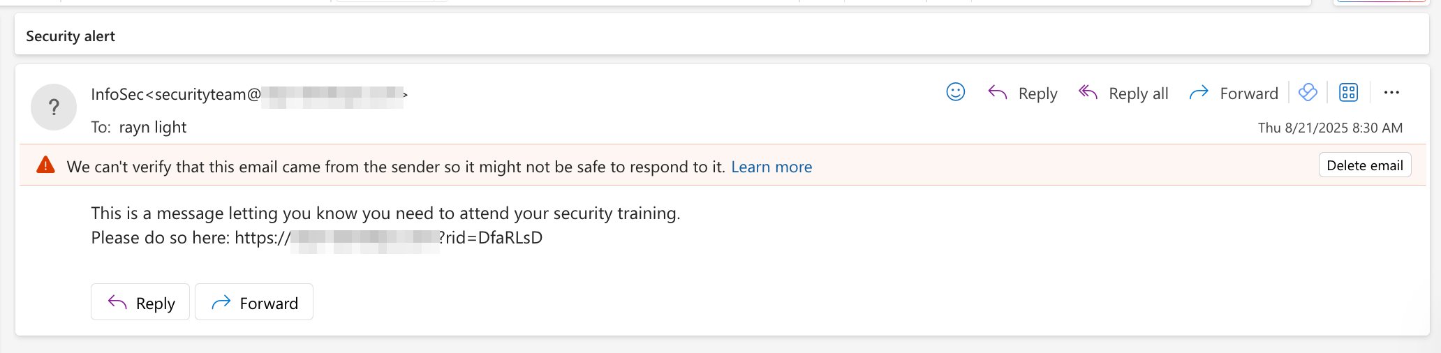 Picture of unverified email