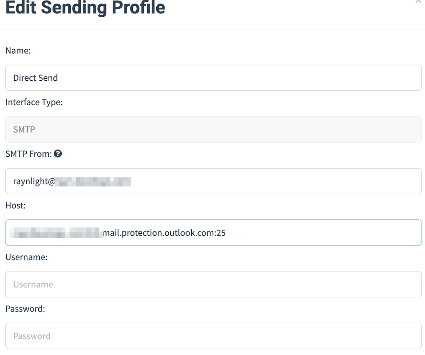 Picture of GoPhish sending profile